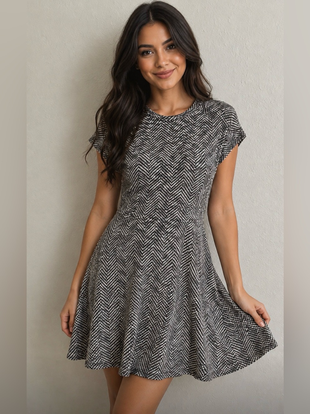 NWT Francesca’s small boutique black and white knit fit and flare mini dress